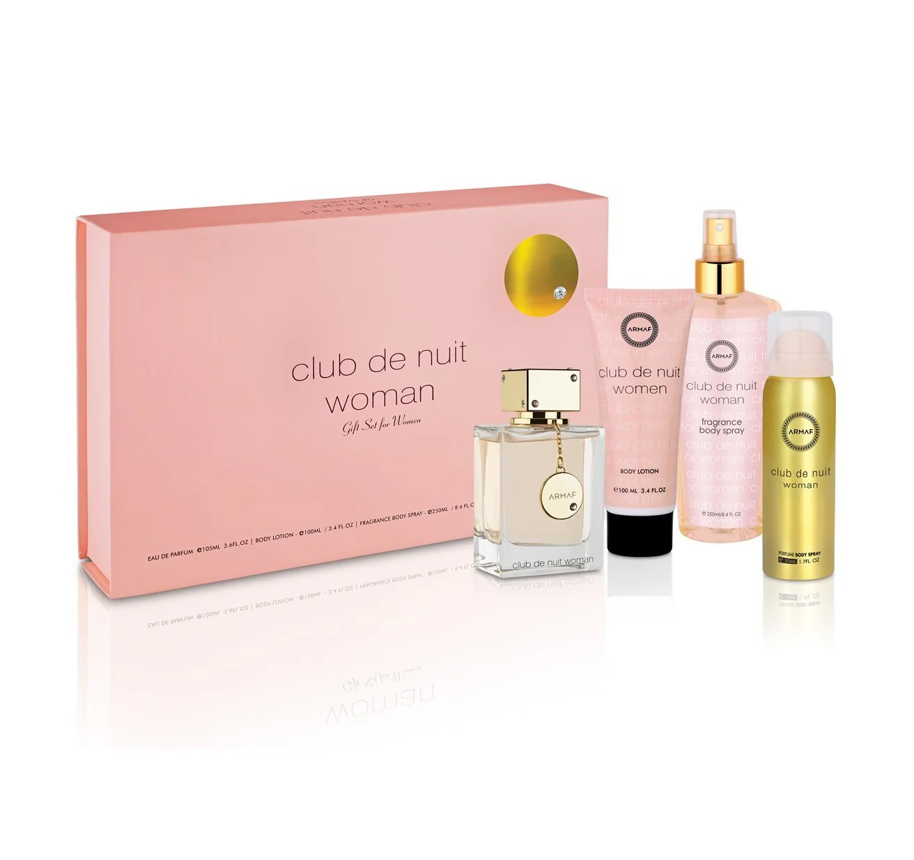 Armaf Club De Nuit Classic 4PCS Gift Set - 105ML EDP Spray + 100ML Body Lotion + 50ML Perfume Body Spray + 250ML Fragrance Body Spray (Women)