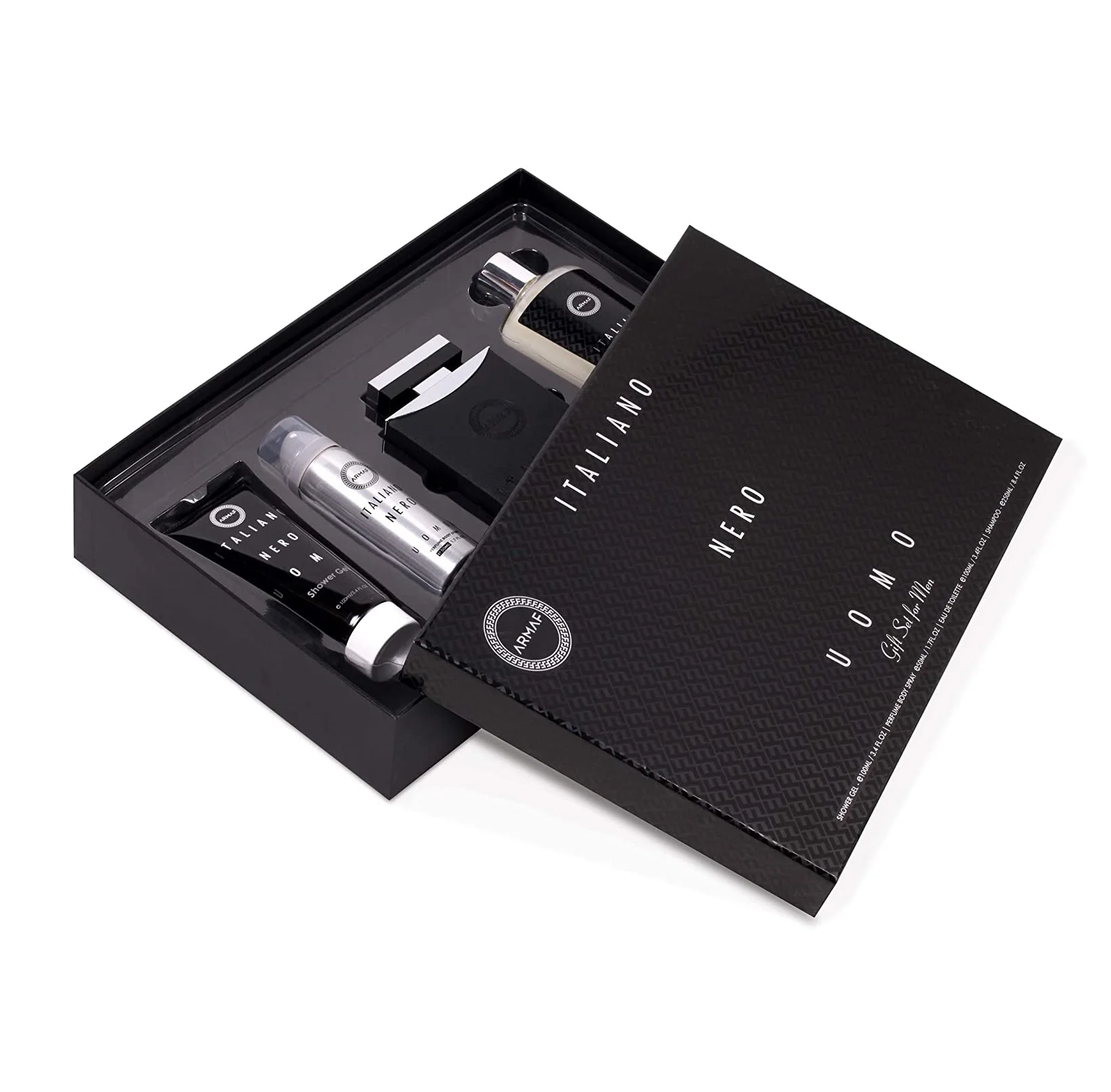 Armaf Italiano Nero Uomo 4PCS Gift Set - 100ML EDT Spray + 100ML Shower Gel + 50ML Perfume Body Spray + 250ML Shampoo (Men)