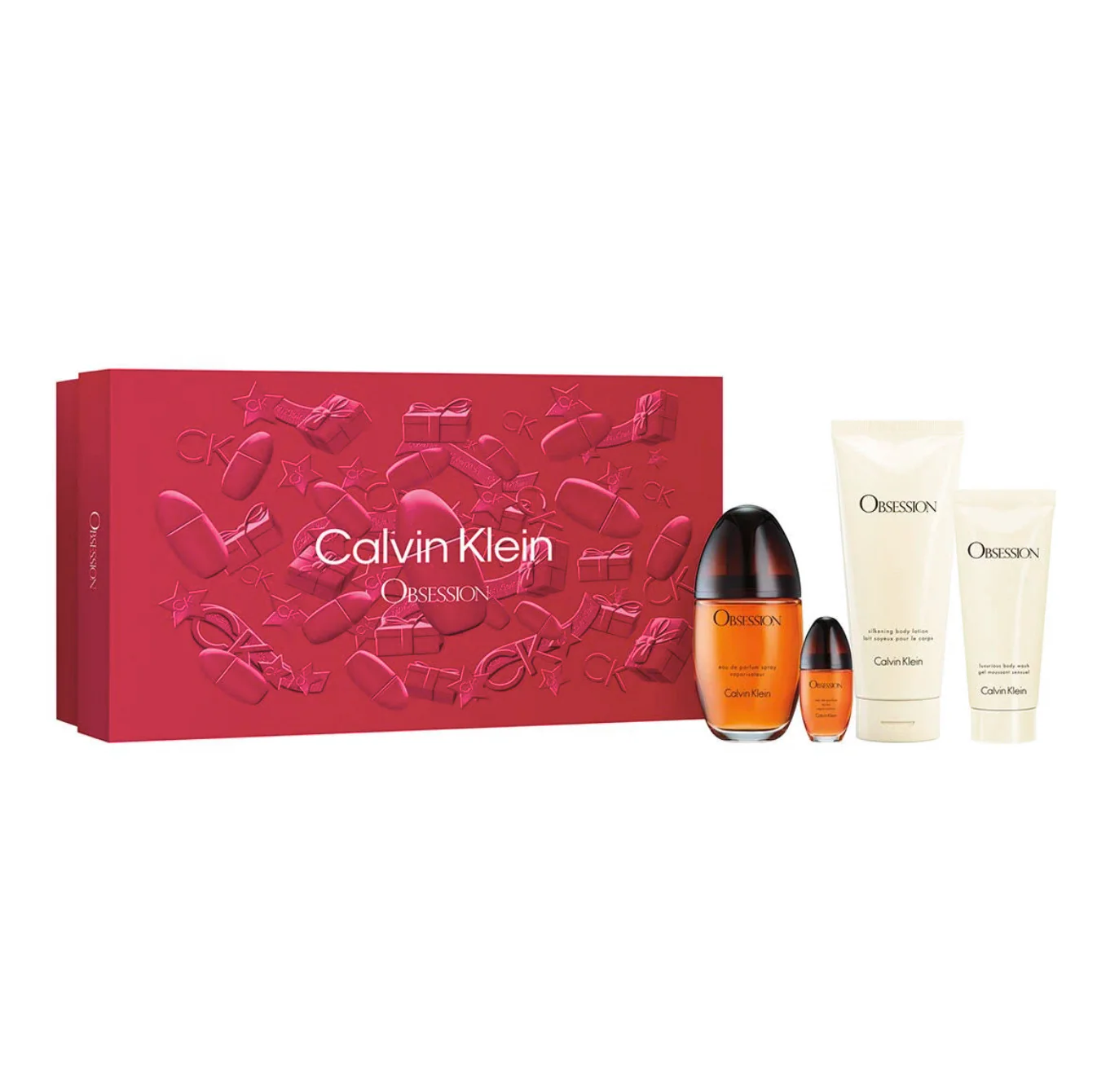 Calvin Klein CK Obsession 4PCS Gift Set - 100ML EDP Spray + 200ML Body Lotion + 100ML Body Wash + 15ML Mini Spray (Women)