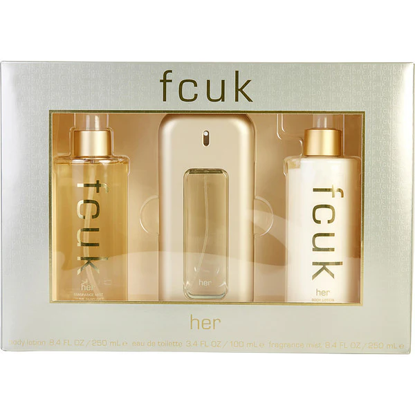 FCUK Classic Her (NO BOX) Gift Set - 100ML EDT Spray + 250ML Body Lotion + 250ML Fragrance Mist (Women)