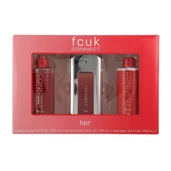 FCUK Connect Her Gift Set - 100ML EDT Spray + 250ML Body Lotion + 250ML Fragrance Mist (Women)