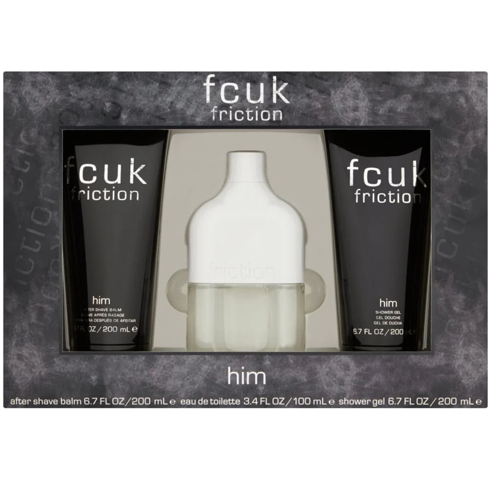 FCUK Friction Him Gift Set - 100ML EDT Spray + 200ML After Shave Balm + 200ML Shower Gel (Men)