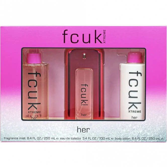 FCUK Xtreme Her Gift Set (NO BOX) - 100ML EDT Spray + 250ML Body Lotion + 250ML Fragrance Mist (Women)