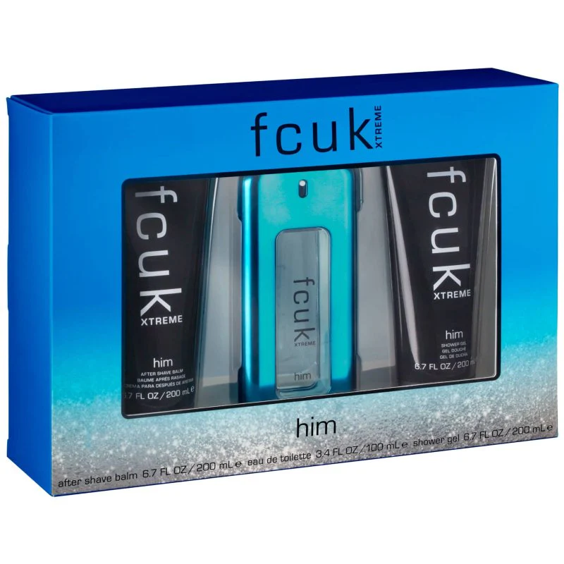 FCUK Xtreme Him Gift Set - 100ML EDT Spray + 200ML After Shave Balm + 200ML Shower Gel (Men)