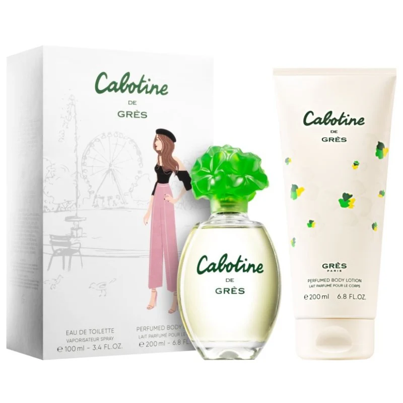 Gres Cabotine 2PCS (NO BOX) Gift Set - 100ML EDT Spray + 200ML Perfumed Body Lotion (Women)