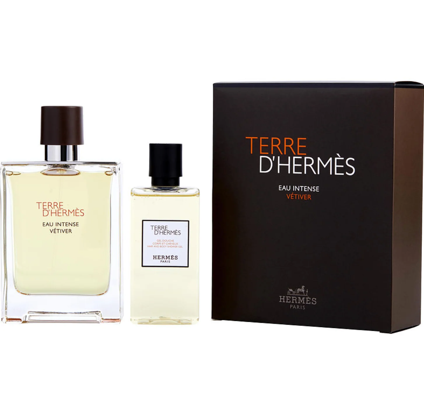 Hermes Terre Eau Intense Vetiver Gift Set - 100ML EDP Spray + 80ML Shower Gel (Men)