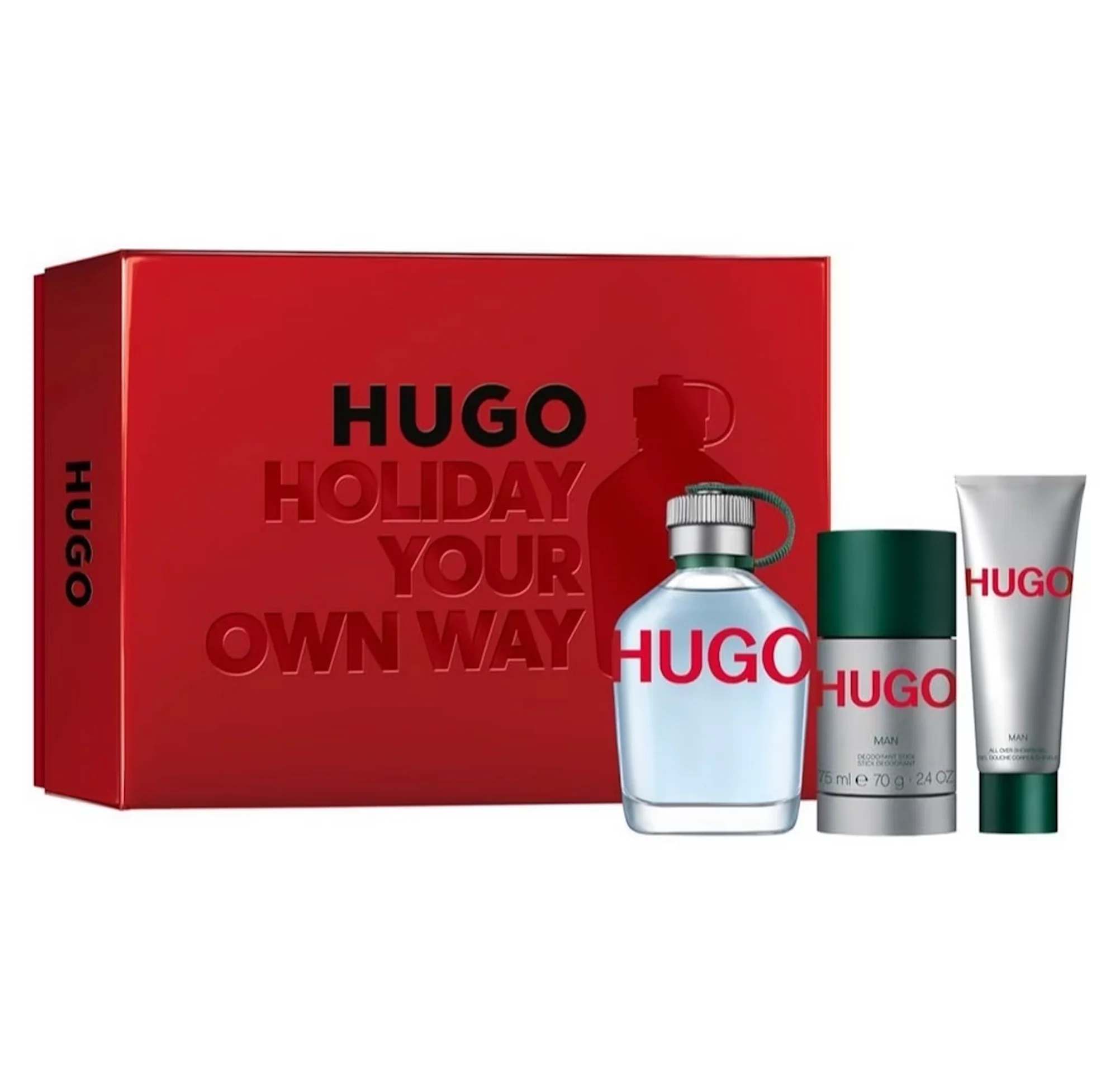 Hugo Boss Man (Green) Holiday Gift Set - 125ML EDT Spray + 70G Deodorant + 50ML Shower Gel (Men)