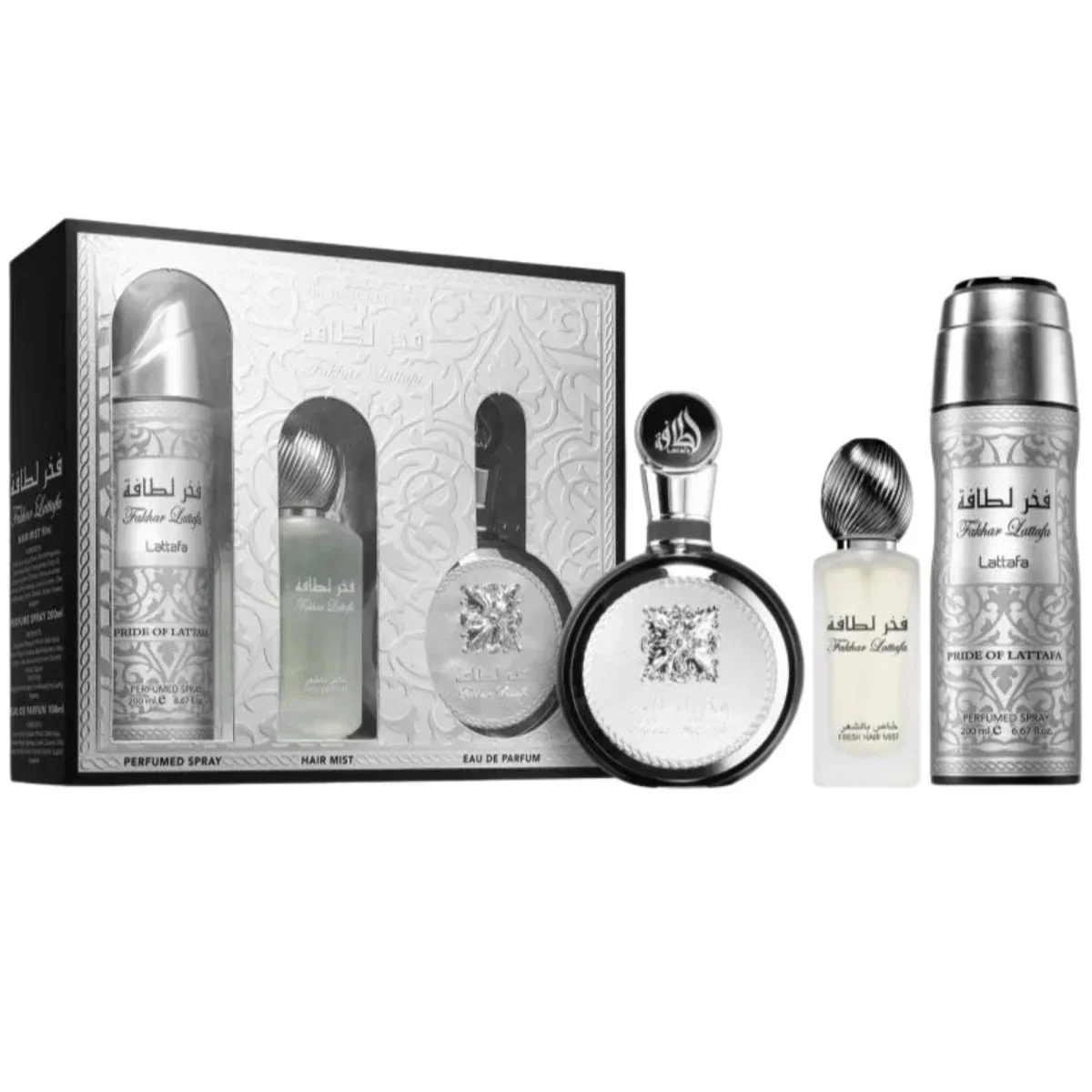 Lattafa Fakhar 3PCS Gift Set - 100ML EDP Spray + 200ML Perfumed Spray + 50ML Hair Mist (Men)
