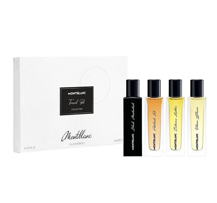 Mont Blanc Travel Gift Set Collection (4 X 15ML EDP) - Black Meisterstuck + Patchouli Ink + Extreme Leather + Vetiver Glacier (Men)