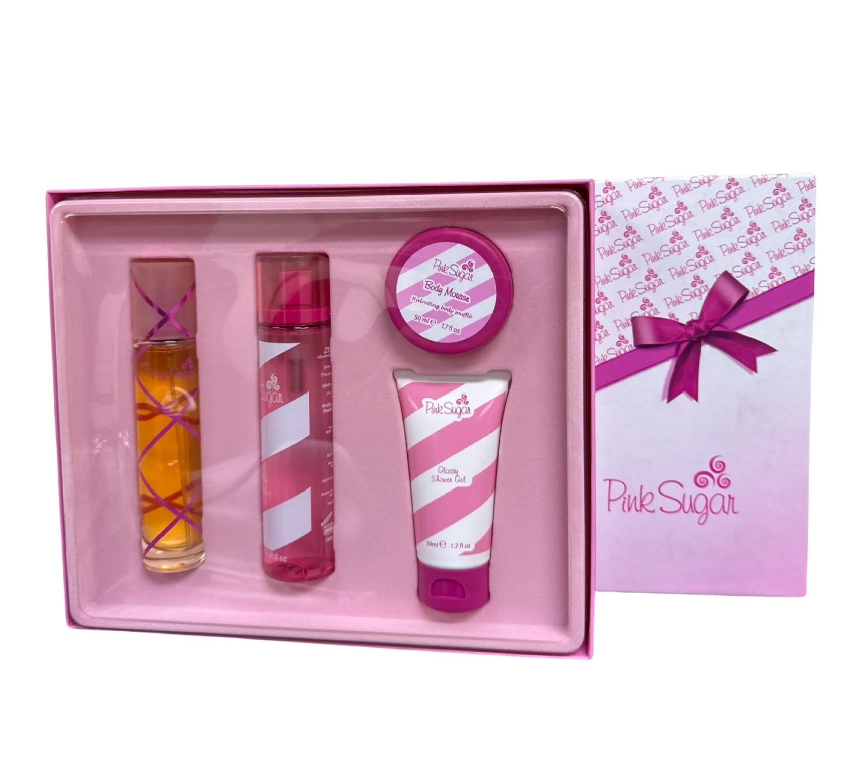 Pink Sugar Forever Pink Gift Set - 50ML EDT spray + 100ML Hair Perfume + 50ML Glossy Shower Gel + 50ML Body Mousse (Women)