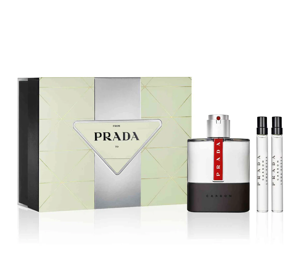 Prada Luna Rossa Carbon 3PCS Gift Set - 100ML EDT Spray + 2 X 10ML EDT Spray (M)