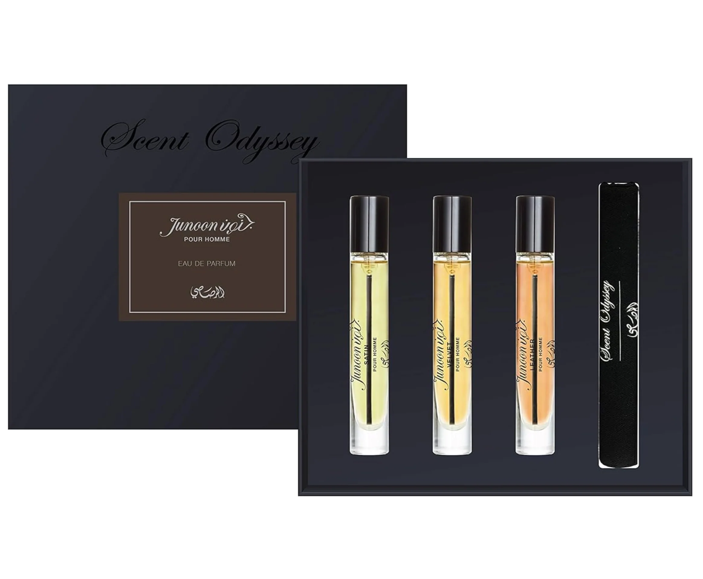 Rasasi Scent Odyssey Junoon Eau De Parfum Miniature 3PCS Gift Set - Satin 7.5ML + Velvet 7.5ML + Leather 7.5ML (Men)