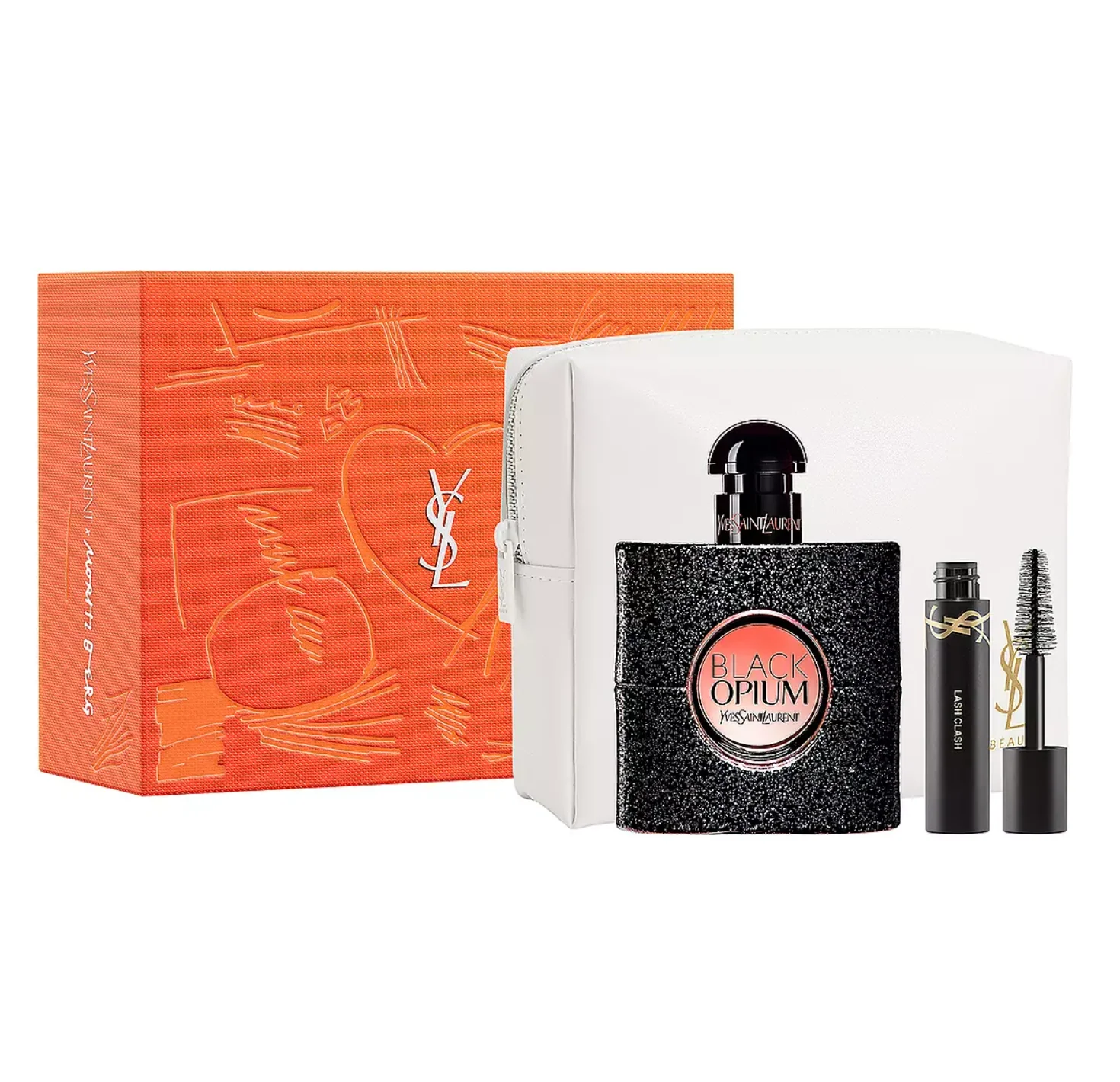 Yves Saint Laurent YSL Black Opium 3PCS Gift Set - 50ML EDP Spray + 2ML Mascara Volume Extreme Lash Clash N01 + White Trousse (Women)